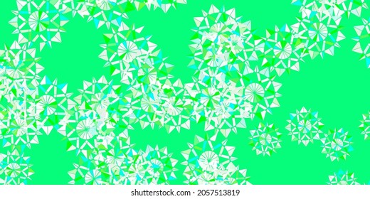 Light green vector beautiful snowflakes backdrop with flowers. Colorful abstract illustration with snowflakes. Poster, banner  for New year design.