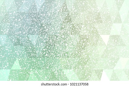 Light Green vector christmas polygon background. Low poly Illustration consisting of triangles with snowflakes. Texture background of New Year celebration.