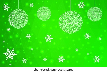 Light Green vector christmas polygon background. Low poly Illustration consisting of triangles with snowflakes. Texture, seamless background of New Year celebration.