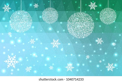 Light Green vector christmas polygon background. Low poly Illustration consisting of triangles with snowflakes. Texture, seamless background of New Year celebration.