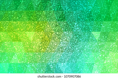 Light Green vector christmas polygon background. Low poly Illustration consisting of triangles with snowflakes. Texture background of New Year celebration.