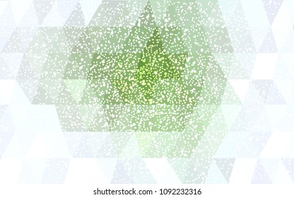 Light Green vector christmas polygon background. Low poly Illustration consisting of triangles with snowflakes. Texture background of New Year celebration.