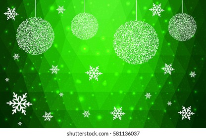 Light Green vector christmas polygon background. Low poly Illustration consisting of triangles with snowflakes. Texture, seamless background of New Year celebration.