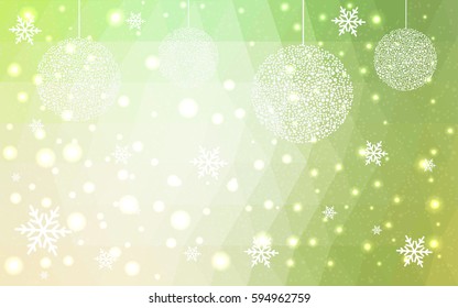 Light Green vector christmas polygon background. Low poly Illustration consisting of triangles with snowflakes. Texture, seamless background of New Year celebration.