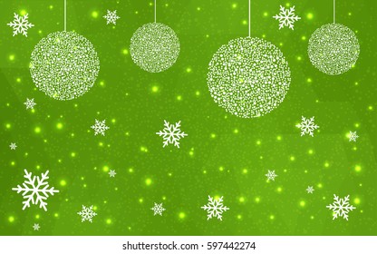 Light Green vector christmas polygon background. Low poly Illustration consisting of triangles with snowflakes. Texture, seamless background of New Year celebration.