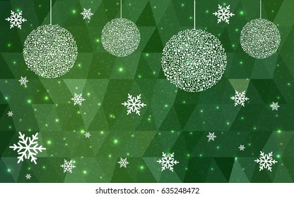 Light green vector christmas polygon background. Low poly Illustration consisting of triangles with snowflakes. Texture background of New Year celebration.