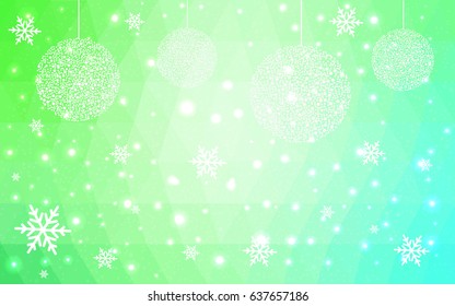 Light Green vector christmas polygon background. Low poly Illustration consisting of triangles with snowflakes. Texture background of New Year celebration.