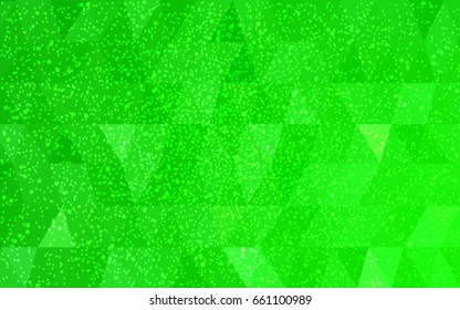 Light Green vector christmas polygon background. Low poly Illustration consisting of triangles with snowflakes. Texture background of New Year celebration.