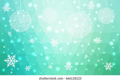 Light Green vector christmas polygon background. Low poly Illustration consisting of triangles with snowflakes. Texture, seamless background of New Year celebration.