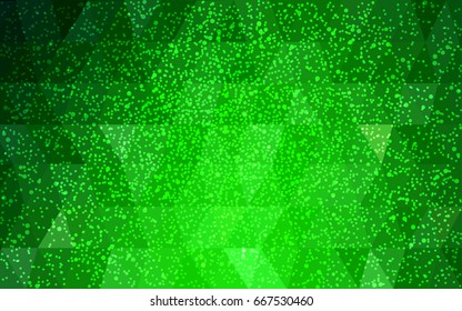 Light Green vector christmas polygon background. Low poly Illustration consisting of triangles with snowflakes. Texture background of New Year celebration.