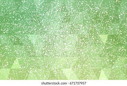 Light Green vector christmas polygon background. Low poly Illustration consisting of triangles with snowflakes. Texture background of New Year celebration.