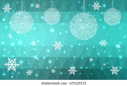 Light Green vector christmas polygon background. Low poly Illustration consisting of triangles with snowflakes. Texture, seamless background of New Year celebration.