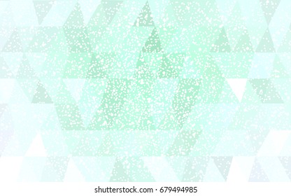 Light Green vector christmas polygon background. Low poly Illustration consisting of triangles with snowflakes. Texture background of New Year celebration.