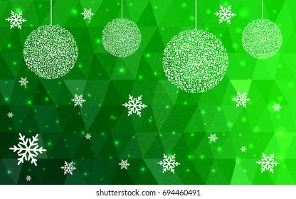 Light Green vector christmas polygon background. Low poly Illustration consisting of triangles with snowflakes. Texture, seamless background of New Year celebration.
