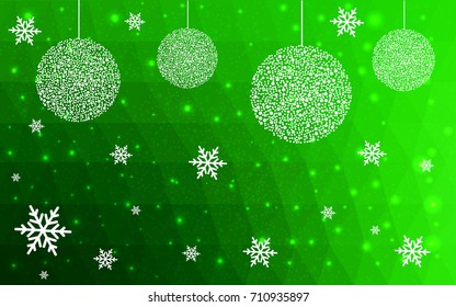 Light Green vector christmas polygon background. Low poly Illustration consisting of triangles with snowflakes. Texture, seamless background of New Year celebration.