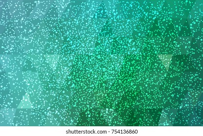 Light Green vector christmas polygon background. Low poly Illustration consisting of triangles with snowflakes. Texture background of New Year celebration.