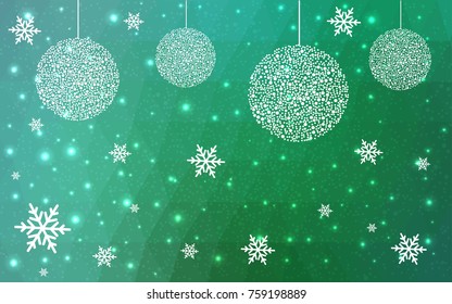 Light Green vector christmas polygon background. Low poly Illustration consisting of triangles with snowflakes. Texture, seamless background of New Year celebration.