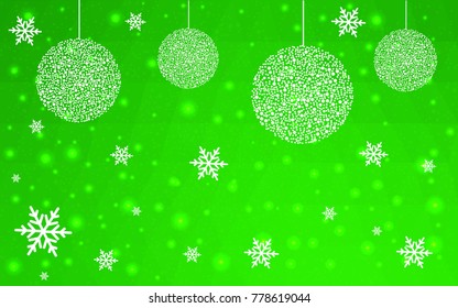 Light Green vector christmas polygon background. Low poly Illustration consisting of triangles with snowflakes. Texture, seamless background of New Year celebration.