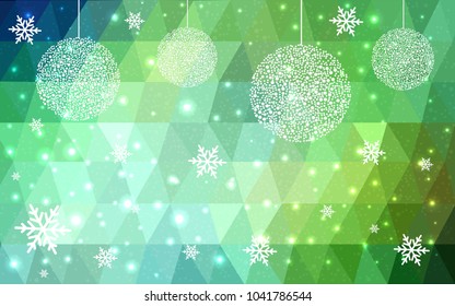 Light Green vector christmas postcard low polygon background. Illustration consisting of triangles. Abstract triangular polygonal origami or crystal design of New Year celebration.