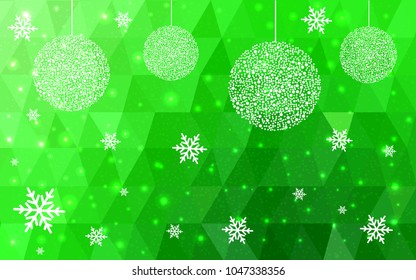 Light Green vector christmas postcard low polygon background. Illustration consisting of triangles. Abstract triangular polygonal origami or crystal design of New Year celebration.