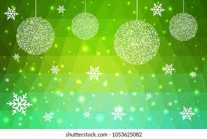 Light Green vector christmas postcard low polygon background. Illustration consisting of triangles. Abstract triangular polygonal origami or crystal design of New Year celebration.