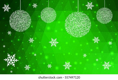 Light green vector christmas postcard low polygon background. Illustration consisting of triangles. Abstract triangular polygonal origami or crystal design of New Year celebration.