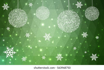 Light Green vector christmas postcard low polygon background. Illustration consisting of triangles. Abstract triangular polygonal origami or crystal design of New Year celebration.