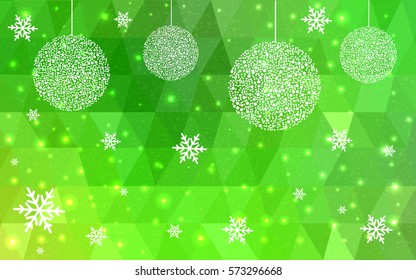 Light Green vector christmas postcard low polygon background. Illustration consisting of triangles. Abstract triangular polygonal origami or crystal design of New Year celebration.