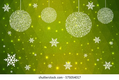 Light Green vector christmas postcard low polygon background. Illustration consisting of triangles. Abstract triangular polygonal origami or crystal design of New Year celebration.