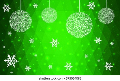 Light Green vector christmas postcard low polygon background. Illustration consisting of triangles. Abstract triangular polygonal origami or crystal design of New Year celebration.