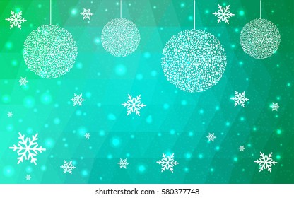 Light Green vector christmas postcard low polygon background. Illustration consisting of triangles. Abstract triangular polygonal origami or crystal design of New Year celebration.