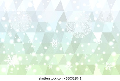 Light Green vector christmas postcard low polygon background. Illustration consisting of triangles. Abstract triangular polygonal origami or crystal design of New Year celebration.