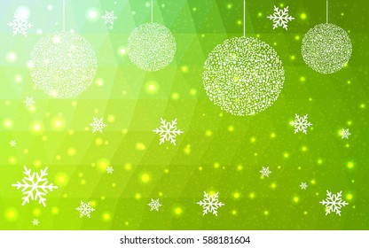 Light green vector christmas postcard low polygon background. Illustration consisting of triangles. Abstract triangular polygonal origami or crystal design of New Year celebration.