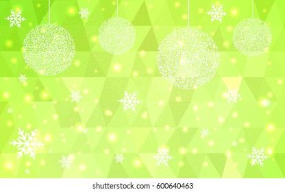 Light green vector christmas postcard low polygon background. Illustration consisting of triangles. Abstract triangular polygonal origami or crystal design of New Year celebration.