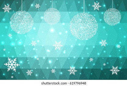 Light Green vector christmas postcard low polygon background. Illustration consisting of triangles. Abstract triangular polygonal origami or crystal design of New Year celebration.