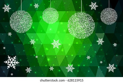 Light green vector christmas postcard low polygon background. Illustration consisting of triangles. Abstract triangular polygonal origami or crystal design of New Year celebration.