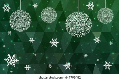 Light Green vector christmas postcard low polygon background. Illustration consisting of triangles. Abstract triangular polygonal origami or crystal design of New Year celebration.