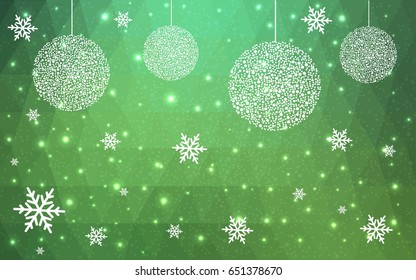 Light Green vector christmas postcard low polygon background. Illustration consisting of triangles. Abstract triangular polygonal origami or crystal design of New Year celebration.