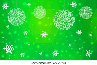 Light Green vector christmas postcard low polygon background. Illustration consisting of triangles. Abstract triangular polygonal origami or crystal design of New Year celebration.