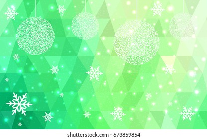 Light Green vector christmas postcard low polygon background. Illustration consisting of triangles. Abstract triangular polygonal origami or crystal design of New Year celebration.