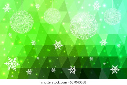 Light Green vector christmas postcard low polygon background. Illustration consisting of triangles. Abstract triangular polygonal origami or crystal design of New Year celebration.