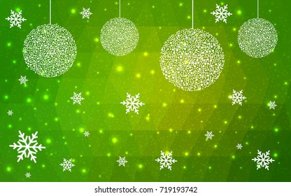 Light Green vector christmas postcard low polygon background. Illustration consisting of triangles. Abstract triangular polygonal origami or crystal design of New Year celebration.