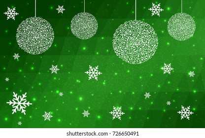 Light Green vector christmas postcard low polygon background. Illustration consisting of triangles. Abstract triangular polygonal origami or crystal design of New Year celebration.