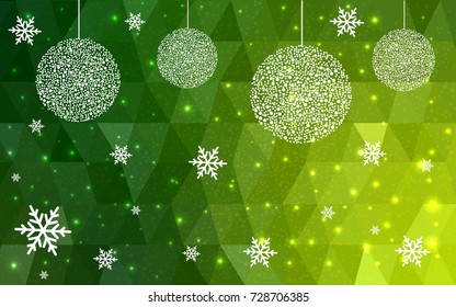 Light Green vector christmas postcard low polygon background. Illustration consisting of triangles. Abstract triangular polygonal origami or crystal design of New Year celebration.