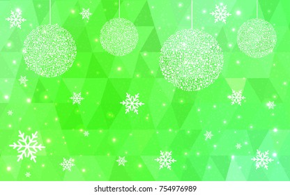 Light Green vector christmas postcard low polygon background. Illustration consisting of triangles. Abstract triangular polygonal origami or crystal design of New Year celebration.