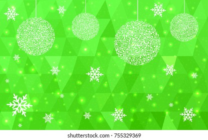 Light Green vector christmas postcard low polygon background. Illustration consisting of triangles. Abstract triangular polygonal origami or crystal design of New Year celebration.