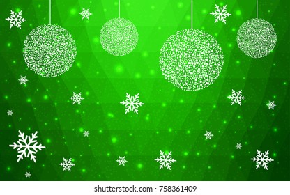 Light Green vector christmas postcard low polygon background. Illustration consisting of triangles. Abstract triangular polygonal origami or crystal design of New Year celebration.