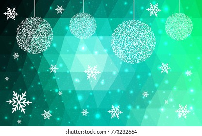 Light Green vector christmas postcard low polygon background. Illustration consisting of triangles. Abstract triangular polygonal origami or crystal design of New Year celebration.