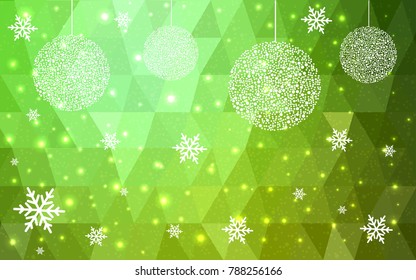 Light Green vector christmas postcard low polygon background. Illustration consisting of triangles. Abstract triangular polygonal origami or crystal design of New Year celebration.