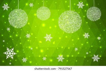 Light Green vector christmas postcard low polygon background. Illustration consisting of triangles. Abstract triangular polygonal origami or crystal design of New Year celebration.